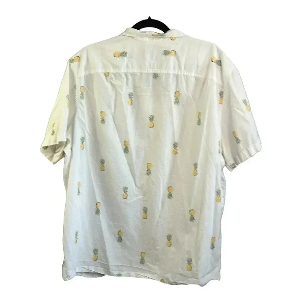 Goodfellow Men’s White Short Sleeve‎ Button Front Pineapple Print Shirt Sz XXL - Picture 2 of 7